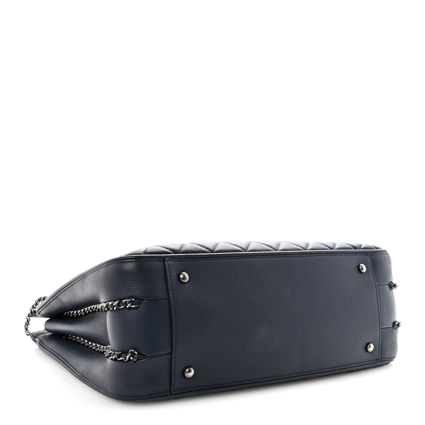 Calfskin Quilted Frame In Chain Tote Navy