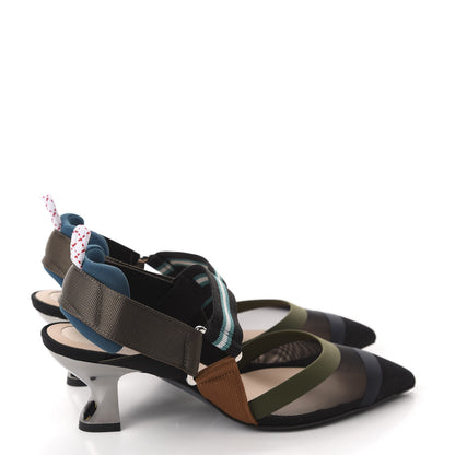 Fendi Technical Mesh Colibri 55mm Slingback Pumps 35 Black Verde Military 4 of 9
