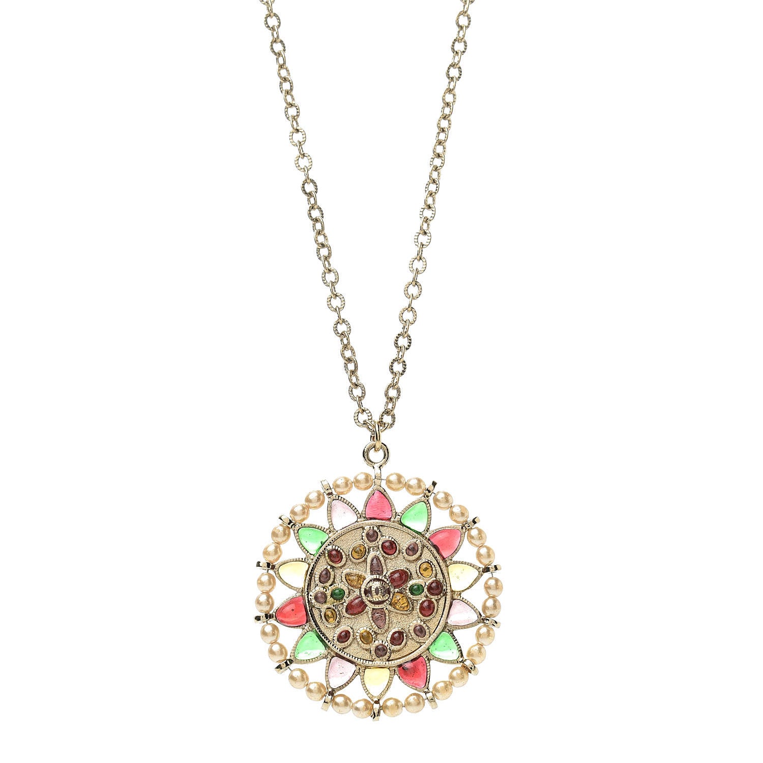Chanel Gripoix Pearl Medallion Necklace Gold 5 of 5