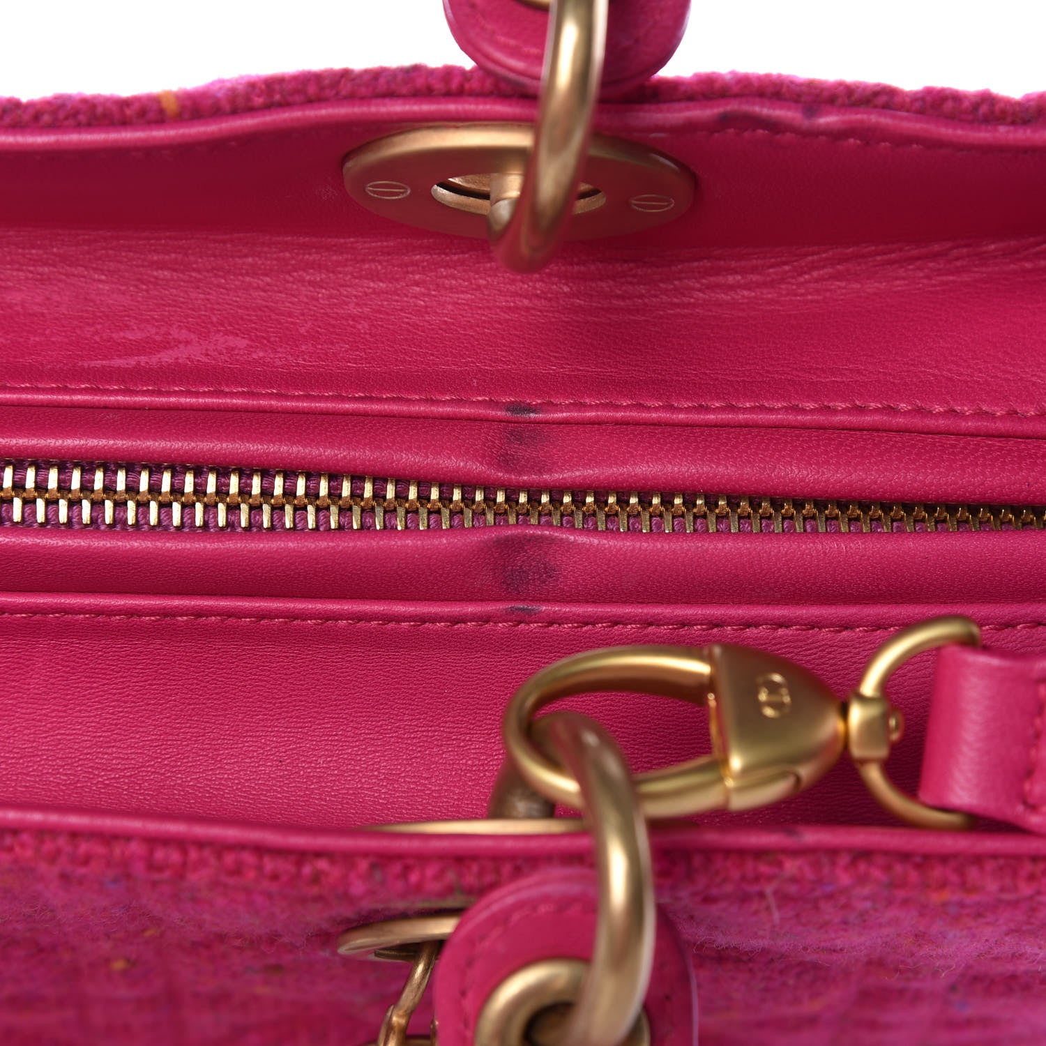 Christian Dior Tweed Cannage Large Lady Dior Rose Moyen 9 of 11