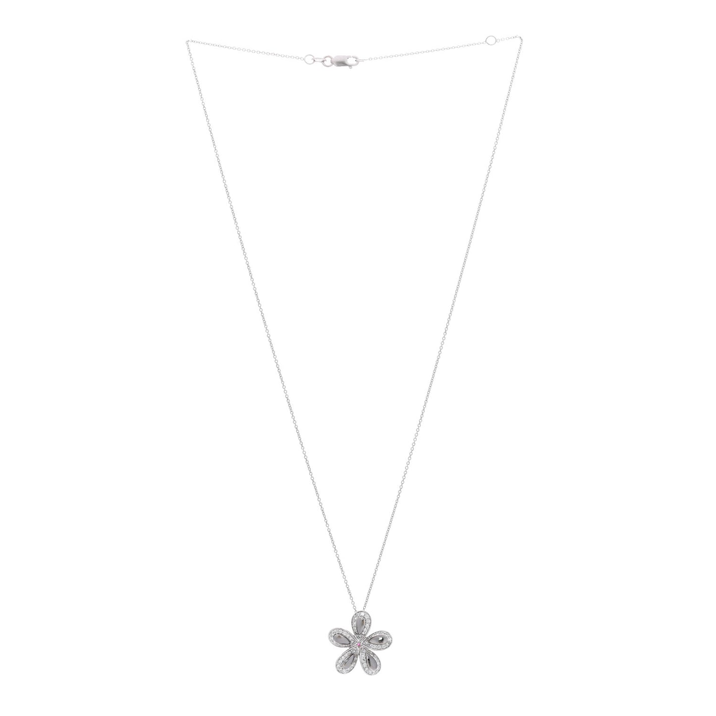 18K White Gold Diamond Fantasia Big Flower Pendant Necklace
