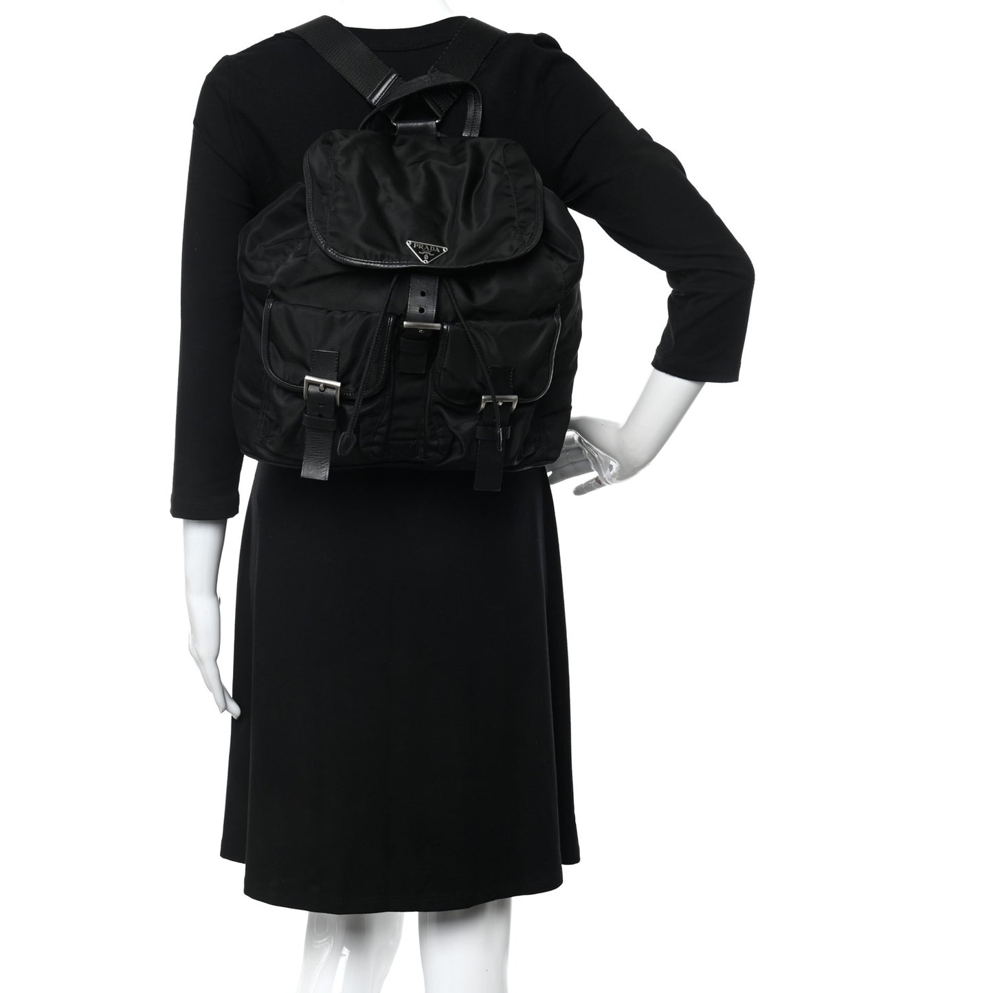 Tessuto Nylon Calfskin Medium Backpack Black