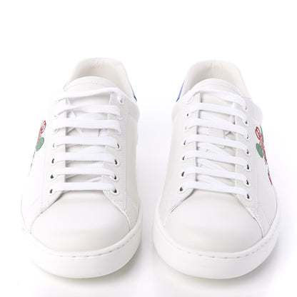 Gucci Calfskin Miro Soft Tennis Embroidered Mens Ace Sneakers 7.5 White Rio Blue 2 of 7