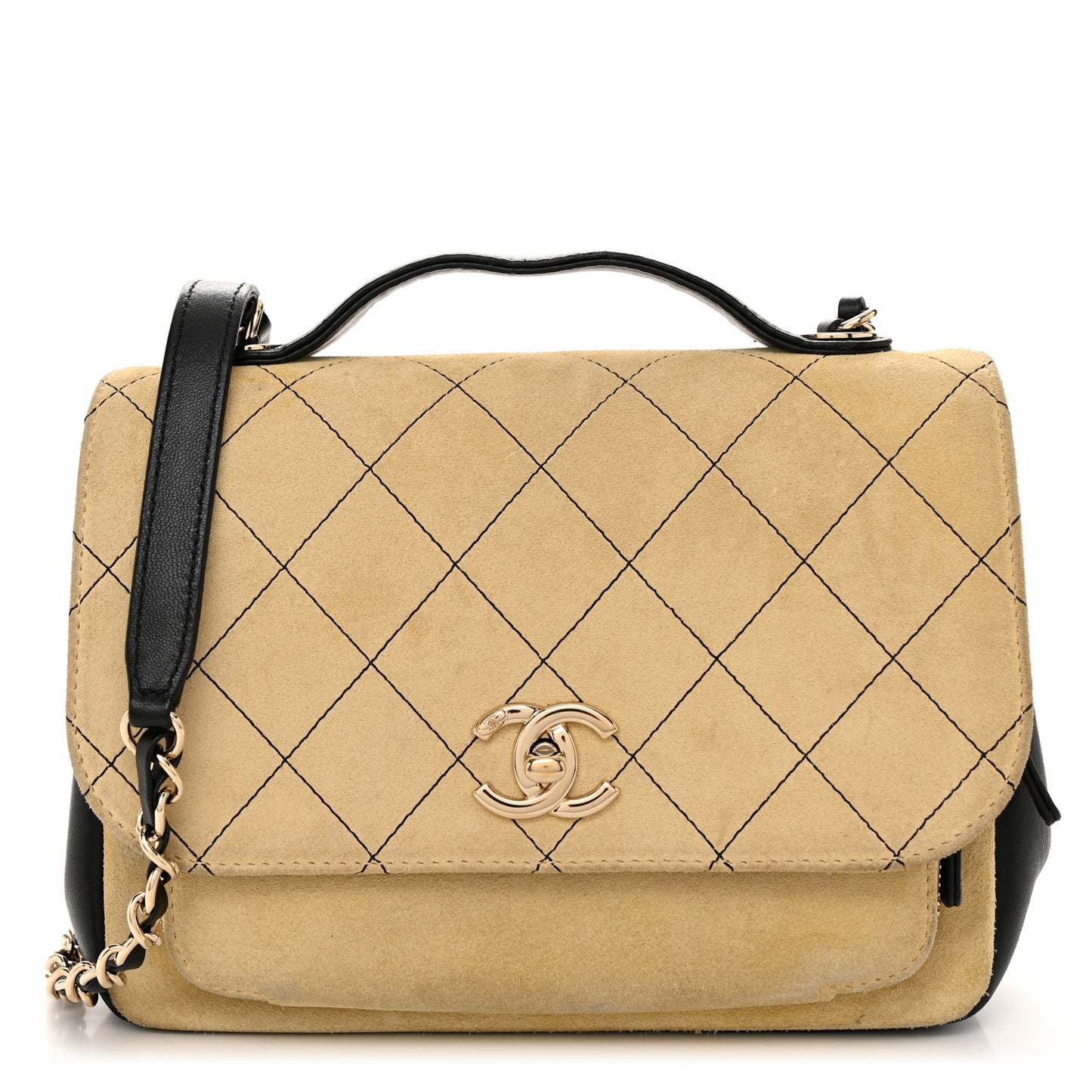 Suede Calfskin Small Business Affinity Flap Beige