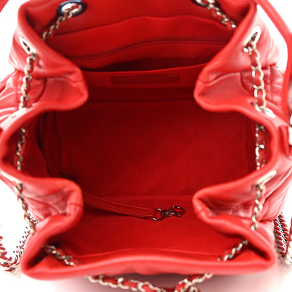 Chanel Lambskin Quilted Small CC Chain Drawstring Bucket Bag Red 5 of 12
