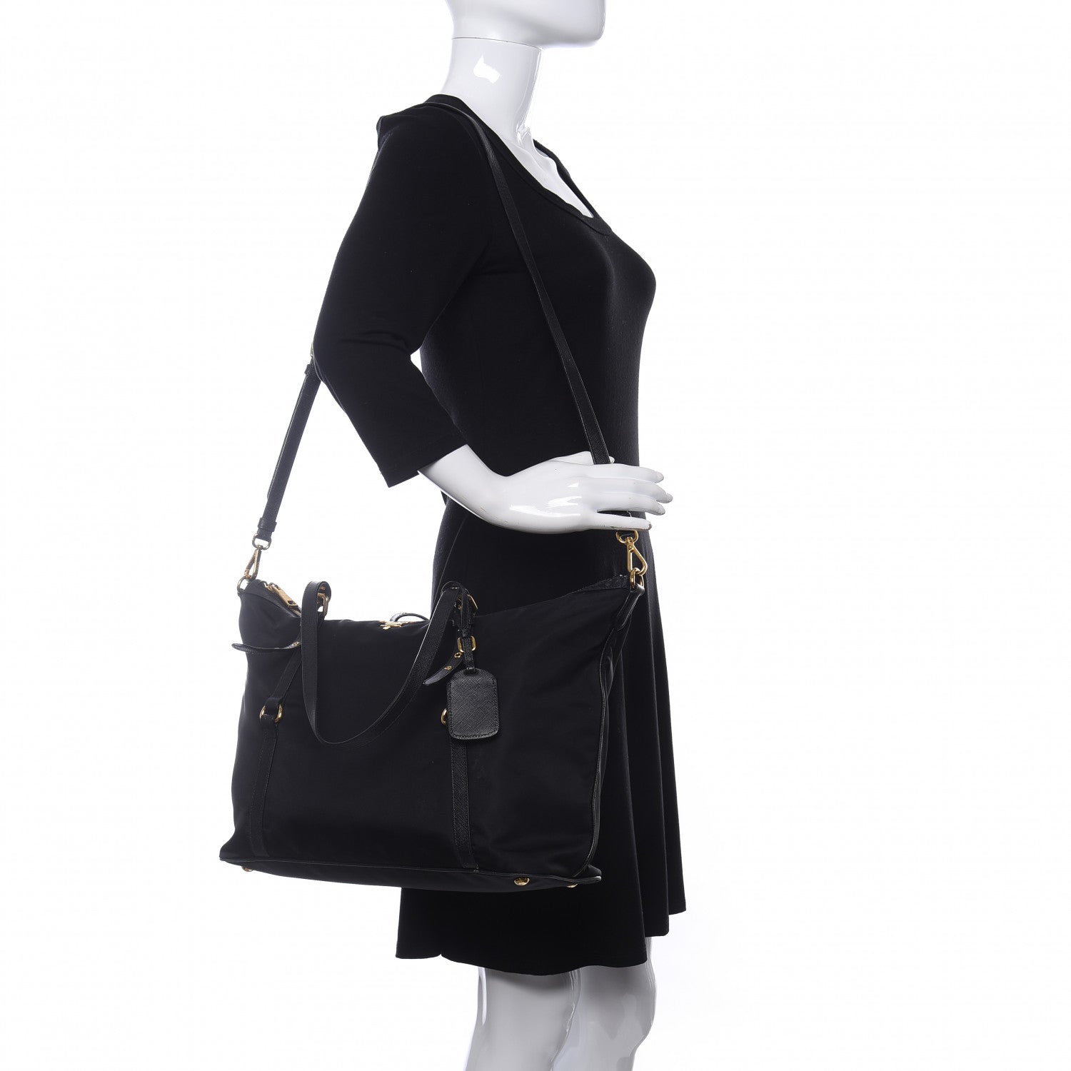 Prada Saffiano Tessuto Nylon Shopping Tote Black 2 of 10