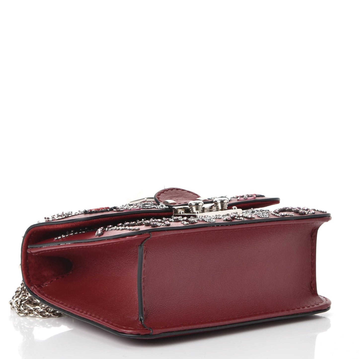 Vitello Crystal Loveblade Embellished Mini Glam Lock Rockstud Flap Rubino