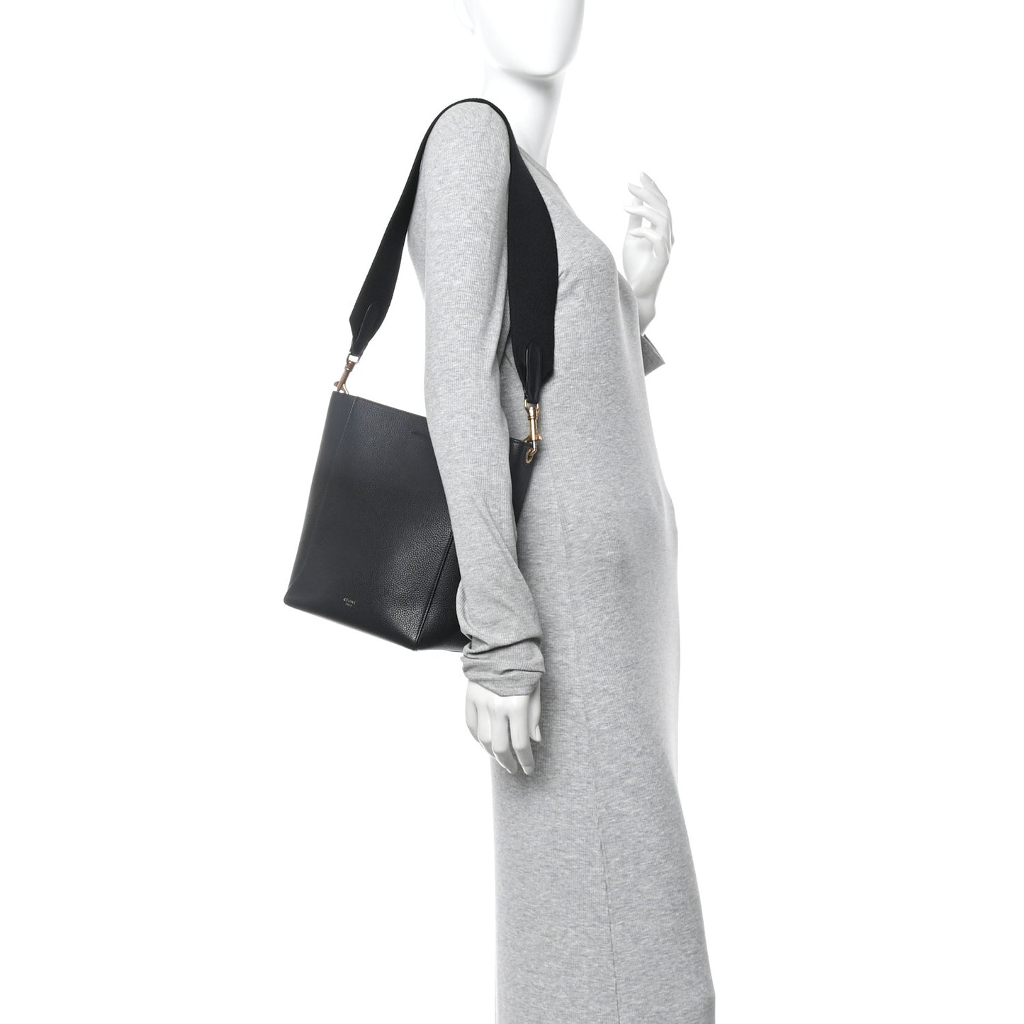 Soft Grained Calfskin Small Sangle Bucket Bag Black
