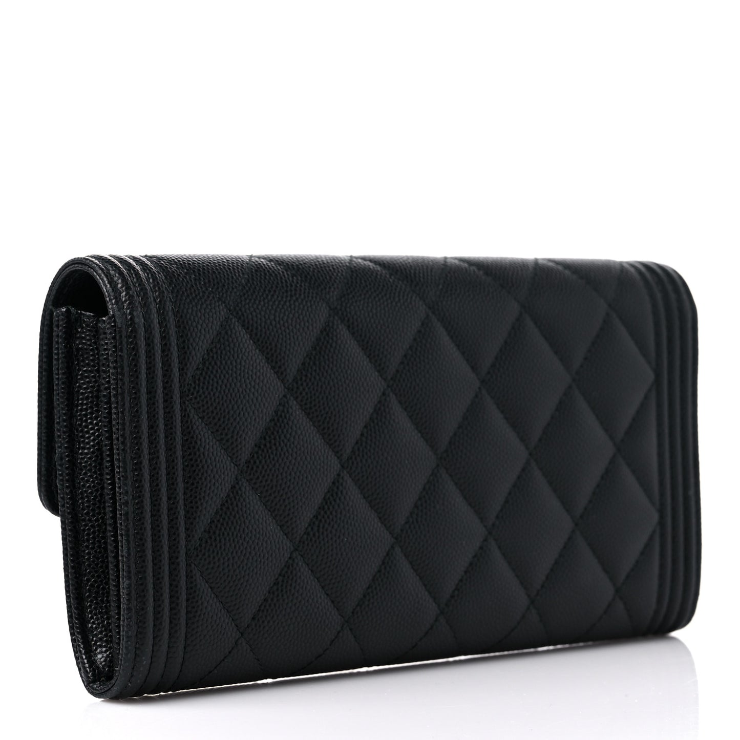 Caviar Quilted Long Boy Flap Wallet Black