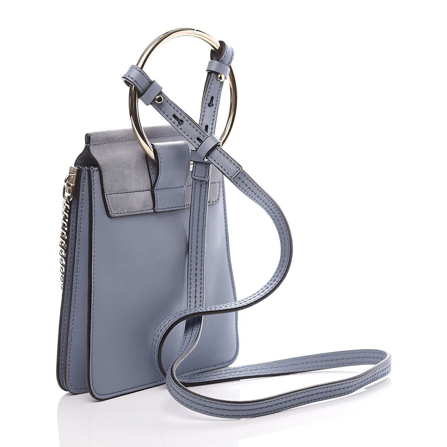 Suede Calfskin Mini Faye Bracelet Bag Washed Blue