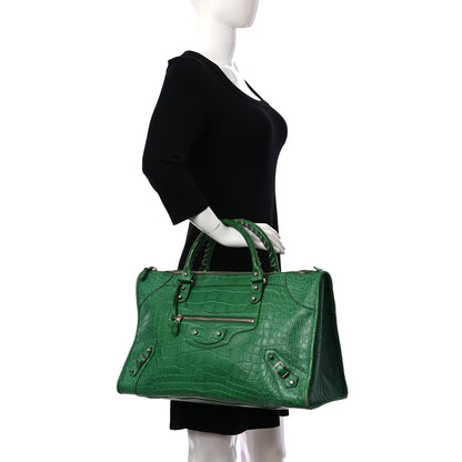 Balenciaga Crocodile Classic Silver Hardware Work Green 2 of 10