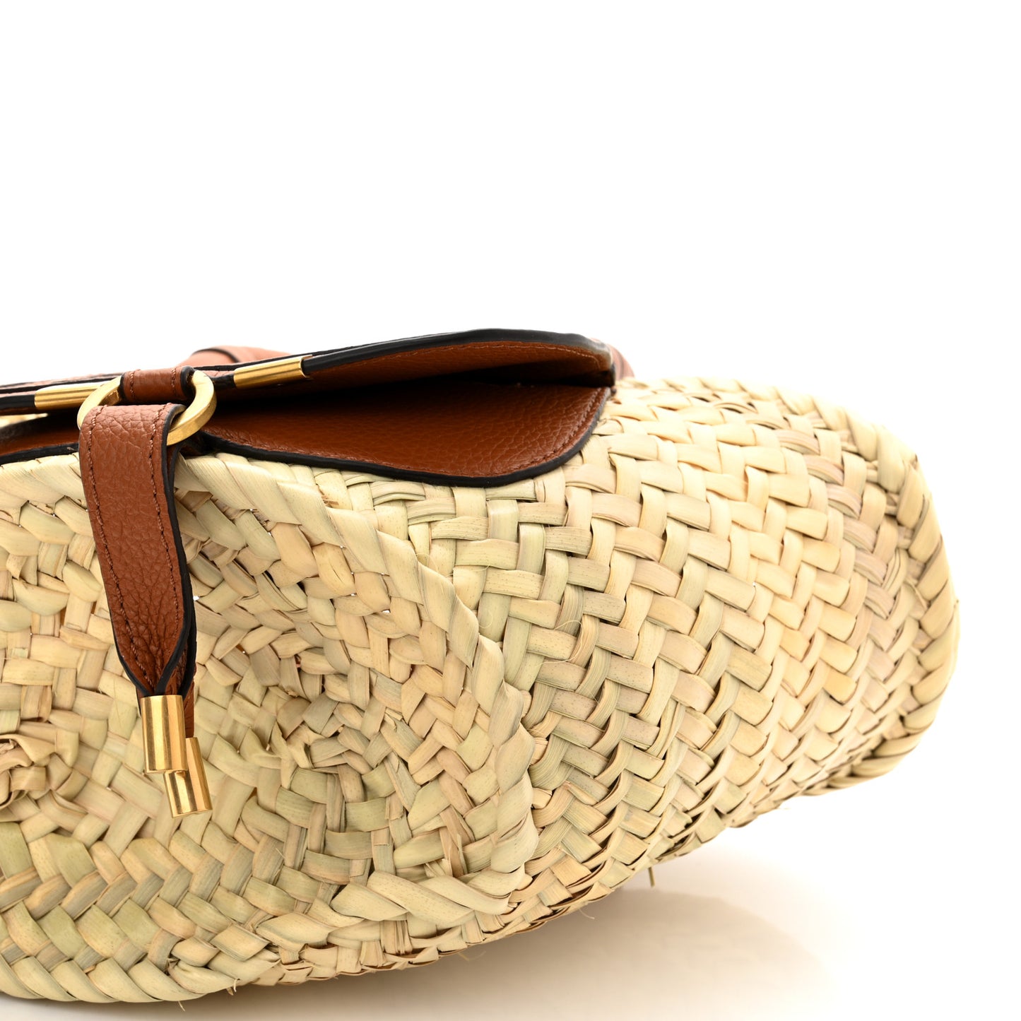 Raffia Small Grain Calfskin Mini Marcie Basket Tan