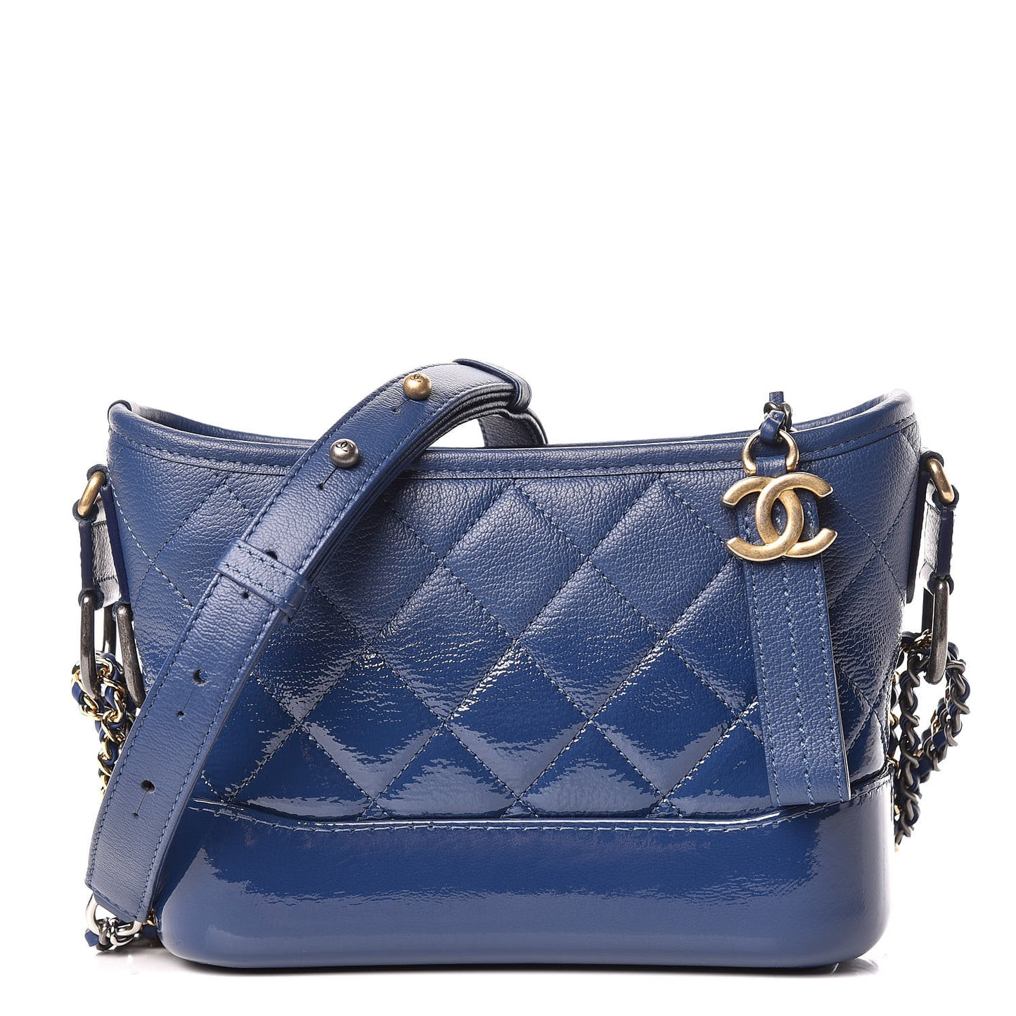 Patent Goatskin Quilted Small Gabrielle Hobo Blue