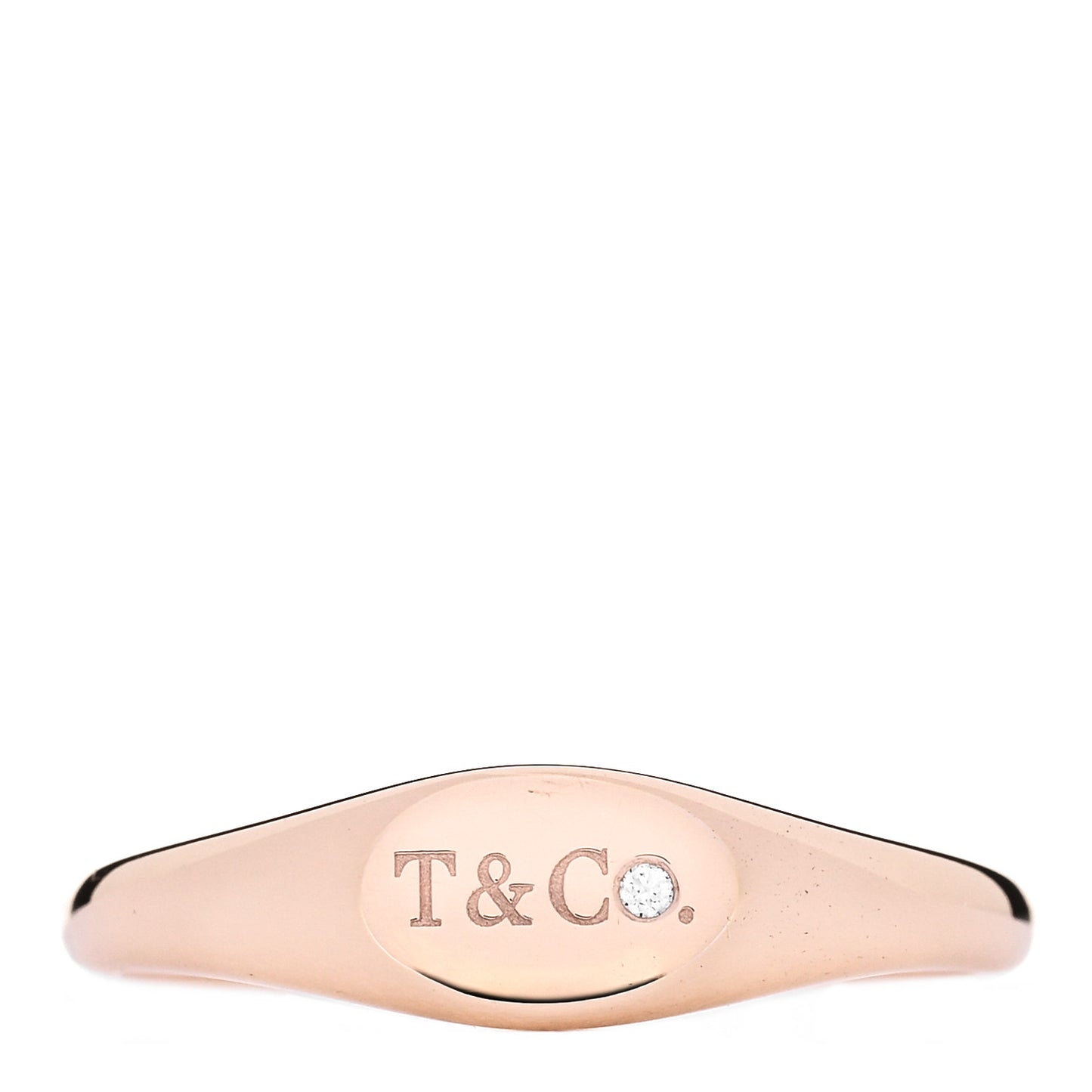 18K Rose Gold Diamond Micro Oval Signet Ring 57 8