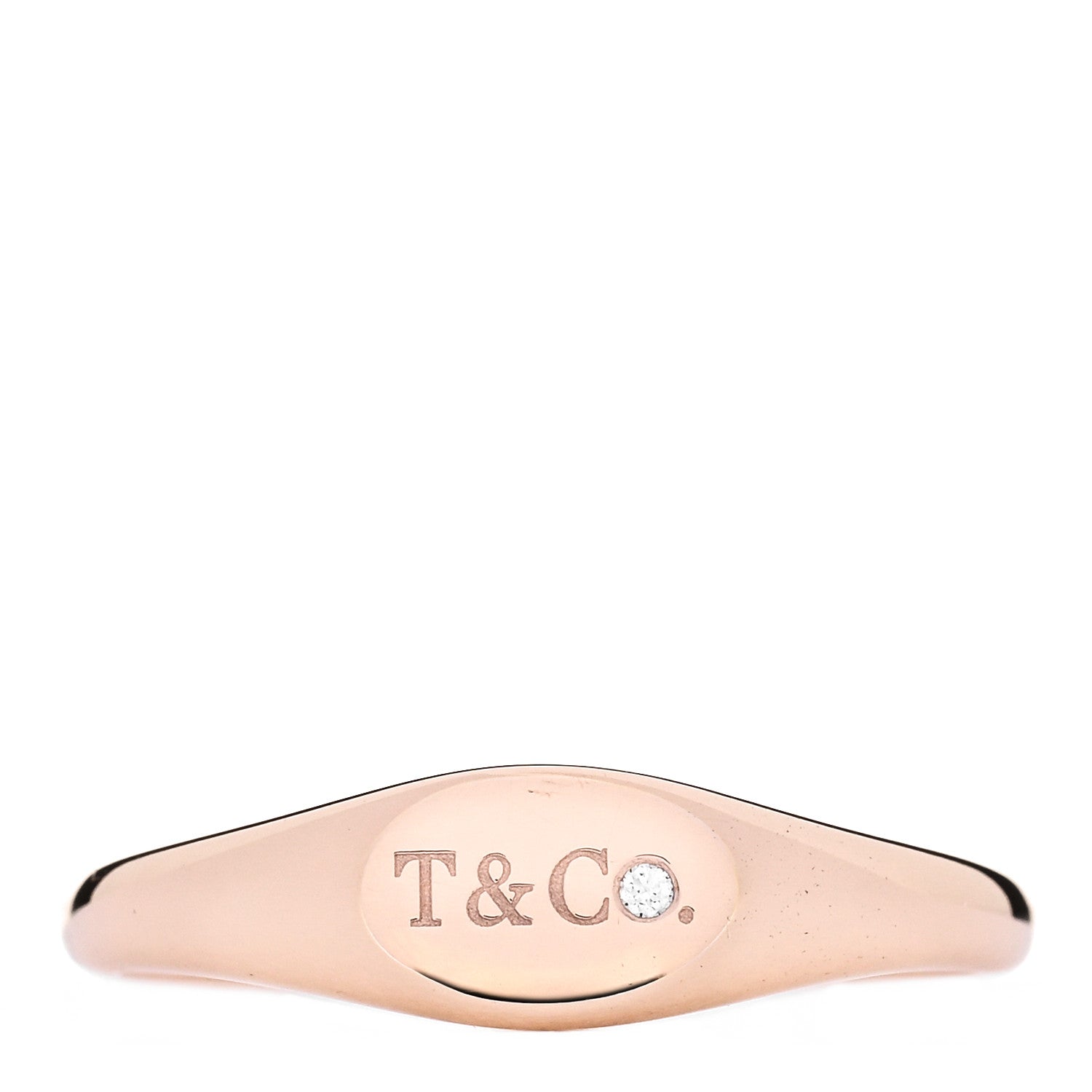 Tiffany 18K Rose Gold Diamond Micro Oval Signet Ring 57 8 1 of 5