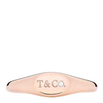 Tiffany 18K Rose Gold Diamond Micro Oval Signet Ring 57 8 1 of 5