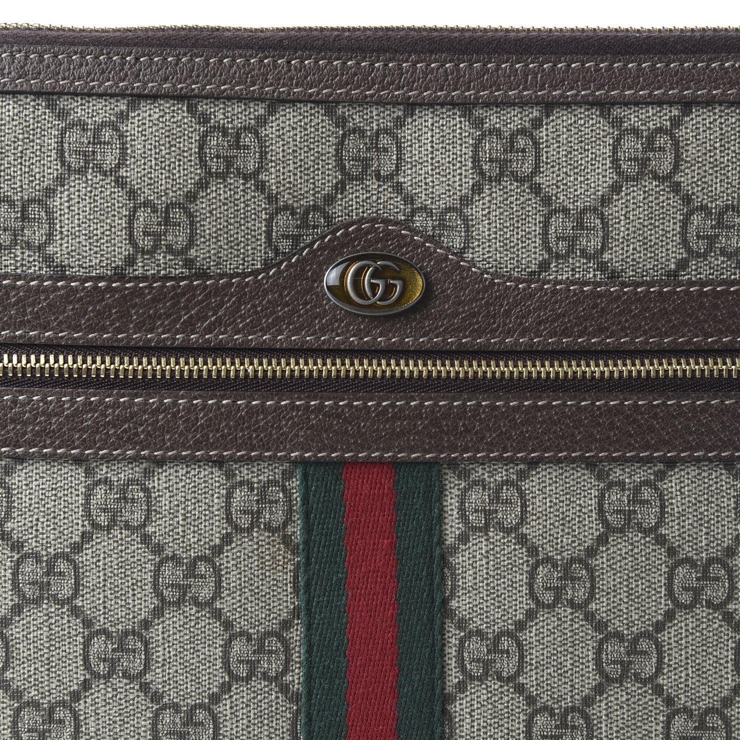 GG Supreme Monogram Large Ophidia Pouch Clutch Brown