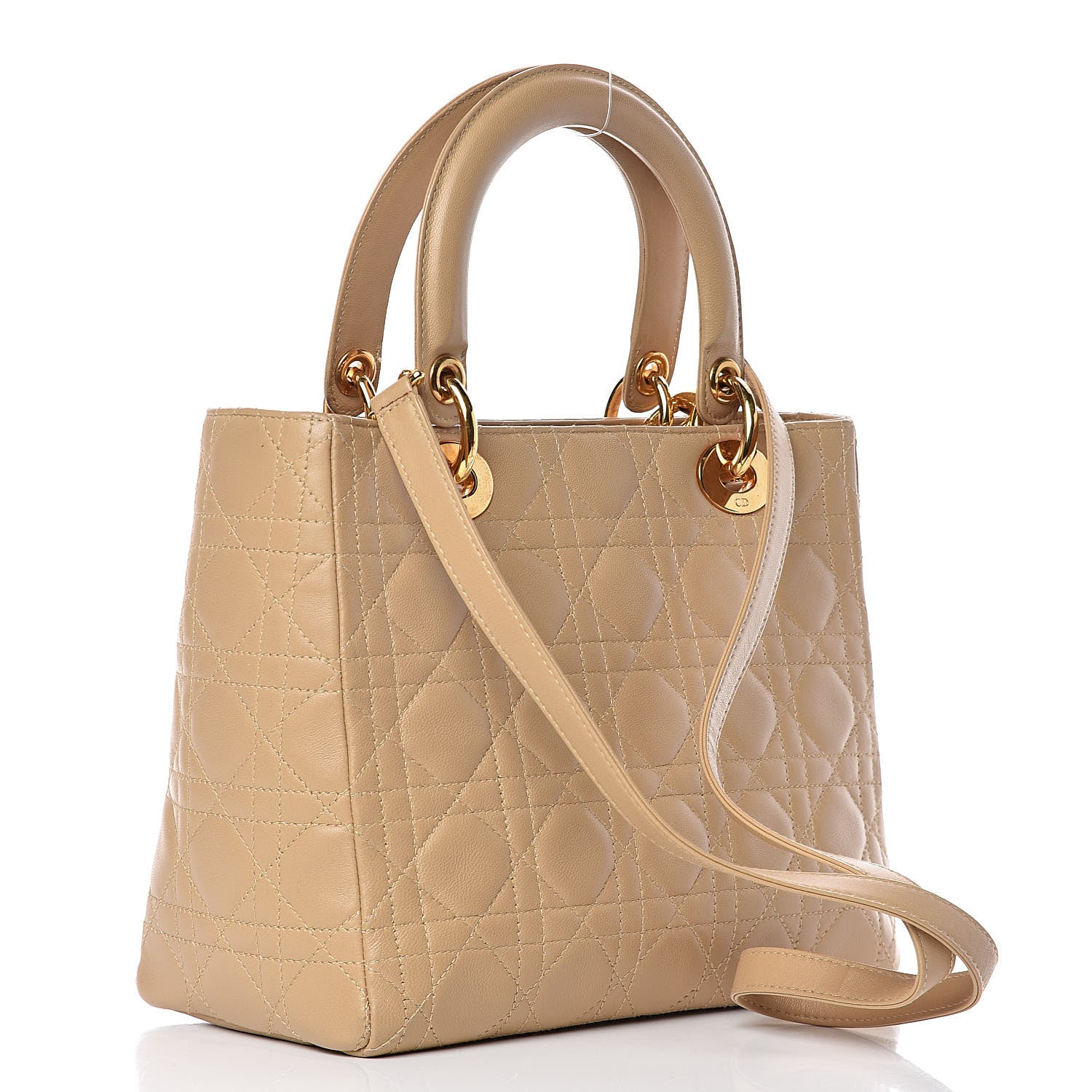 Christian Dior Lambskin Cannage Medium Lady Dior Beige 3 of 11