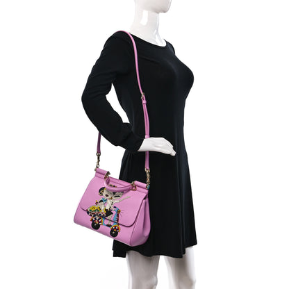 Dolce & Gabbana Dauphine Studded Medium DG Family Patch Miss Sicily Satchel Pink 2 of 10