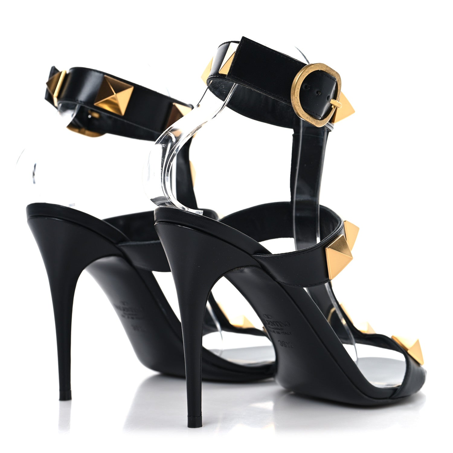 Valentino Garavani Nappa Roman Stud T-Strap 100mm Sandals 39.5 Black 5 of 8