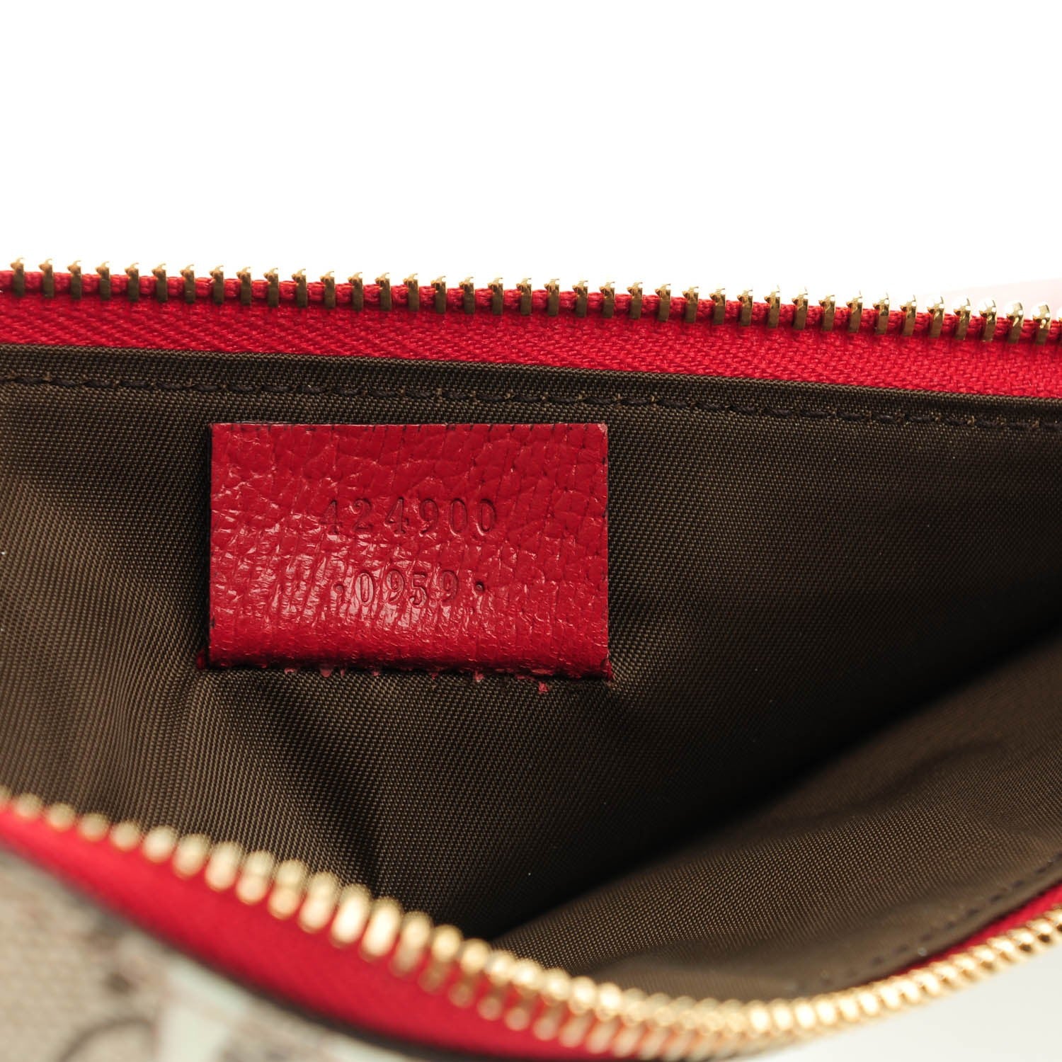 Gucci GG Supreme Monogram Tian Large Zip Pouch Beige Multicolor Red 8 of 8