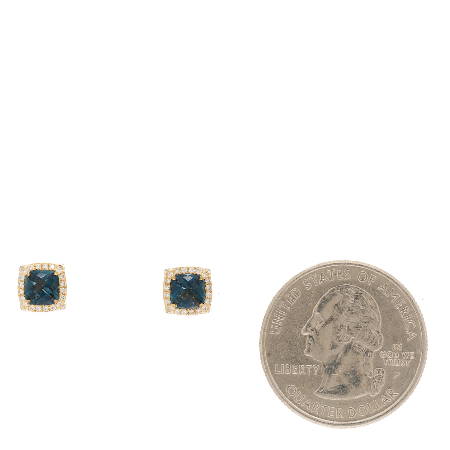 18K Yellow Gold Diamond Hampton Blue Topaz 5mm Chatelaine Pave Bezel Stud Earrings