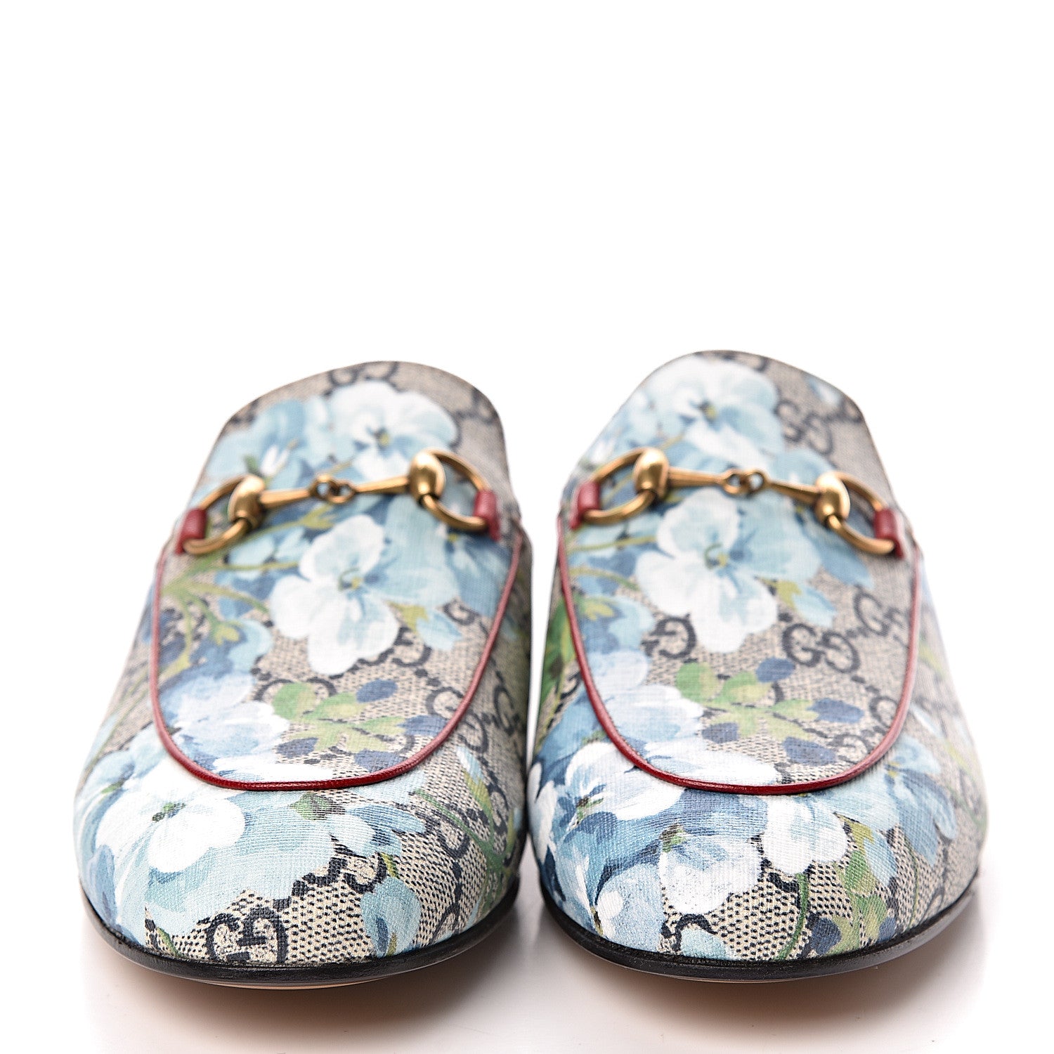 Gucci GG Supreme Monogram Blooms Womens Princetown Slippers 37.5 Beige Blue Navy Hibiscus Red 2 of 10