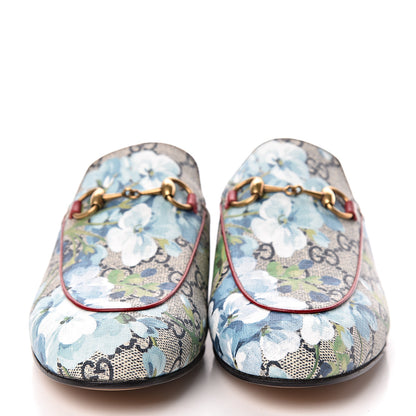 Gucci GG Supreme Monogram Blooms Womens Princetown Slippers 37.5 Beige Blue Navy Hibiscus Red 2 of 10