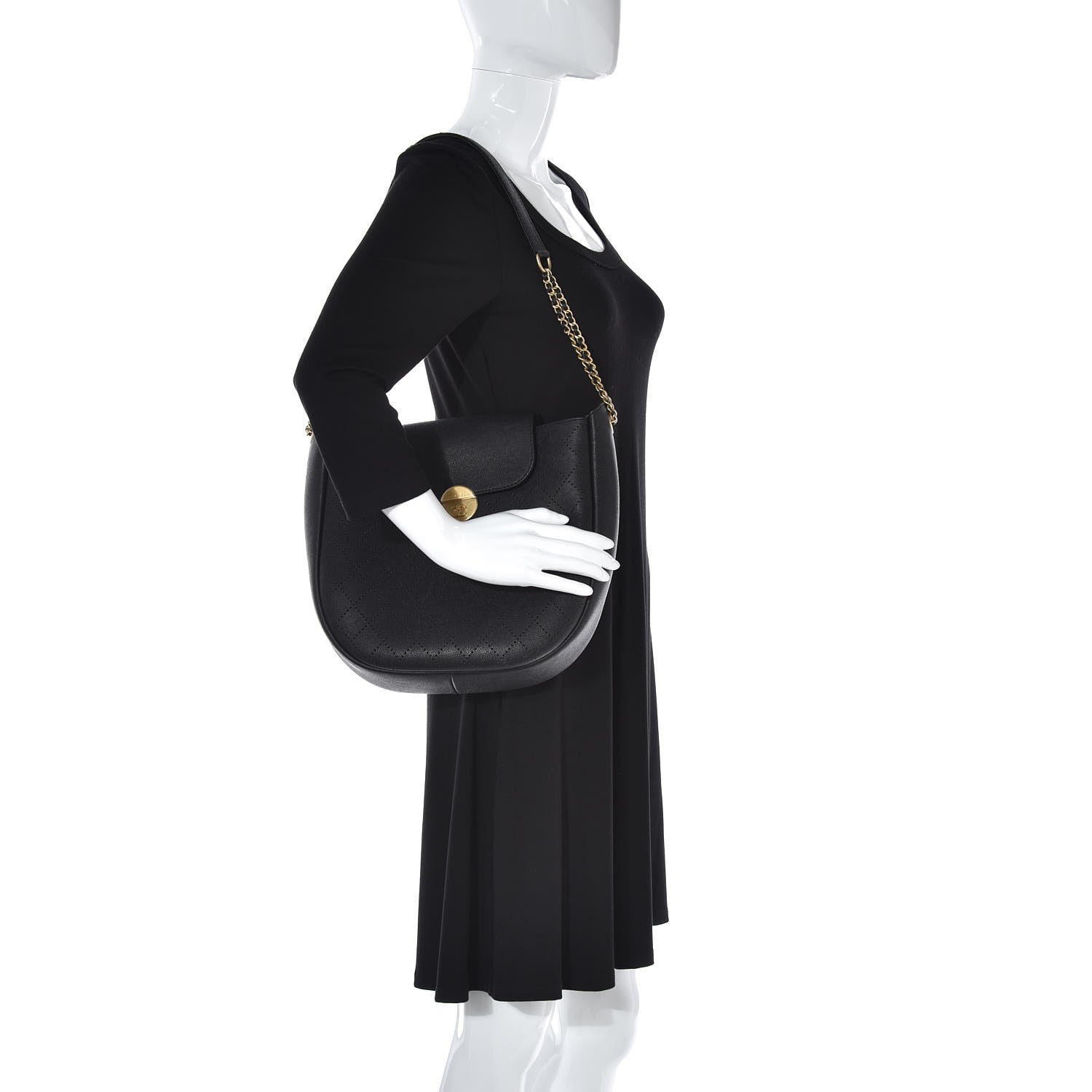 Chanel Grained Calfskin Perforated Small Flap Hobo Black 2 of 7