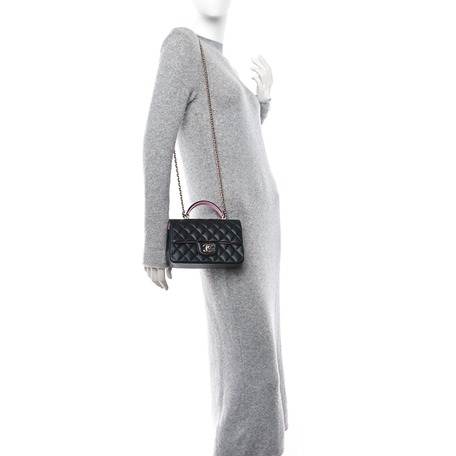 Chanel Lambskin Quilted Bi-Color Mini Top Handle Rectangular Flap Black Lilac 2 of 12