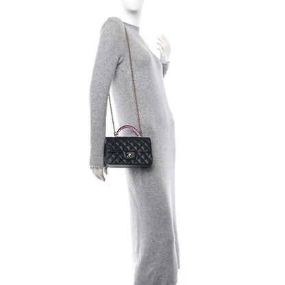 Chanel Lambskin Quilted Bi-Color Mini Top Handle Rectangular Flap Black Lilac 2 of 12