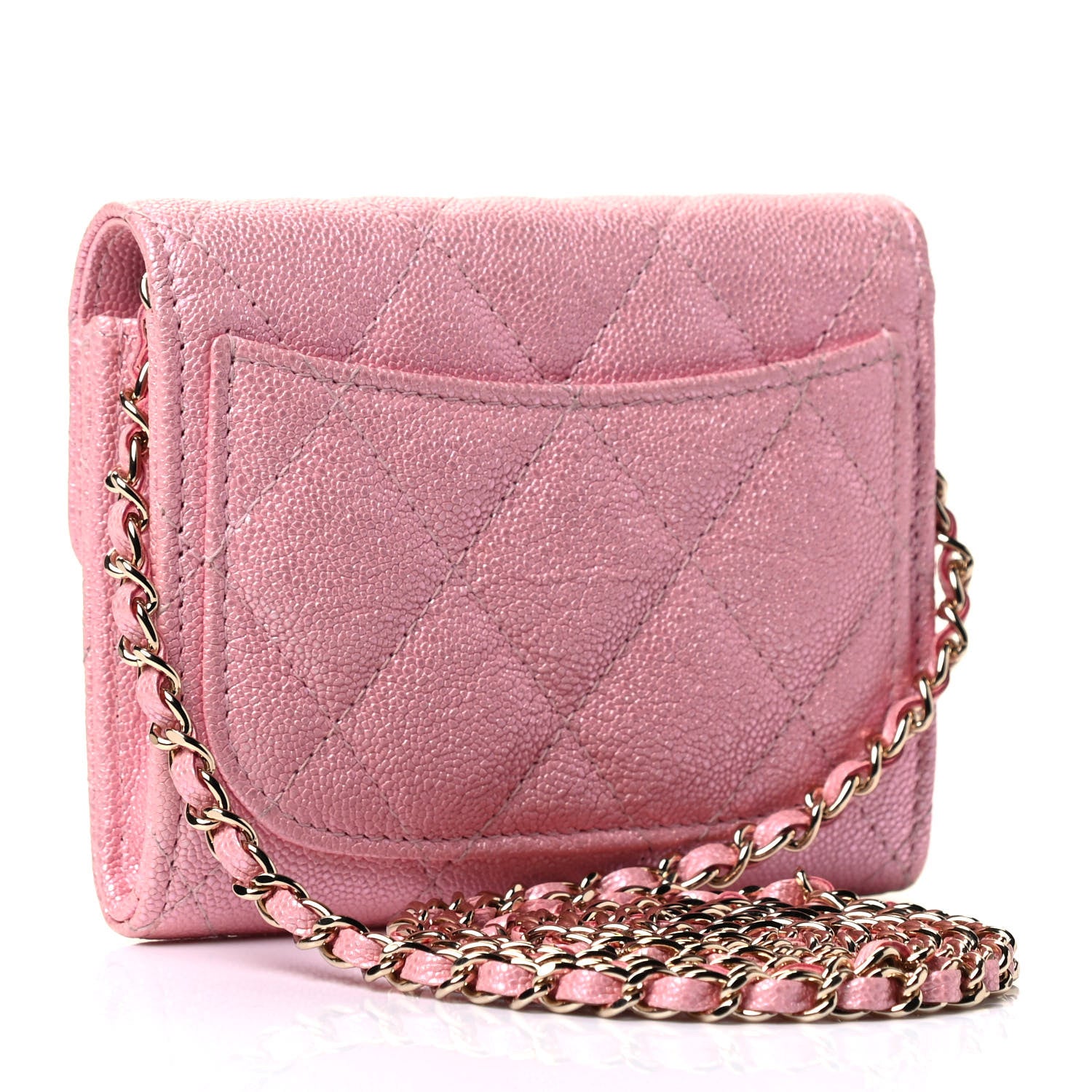 Chanel Iridescent Caviar Quilted Flap Card Holder On Chain Pink 2 of 4