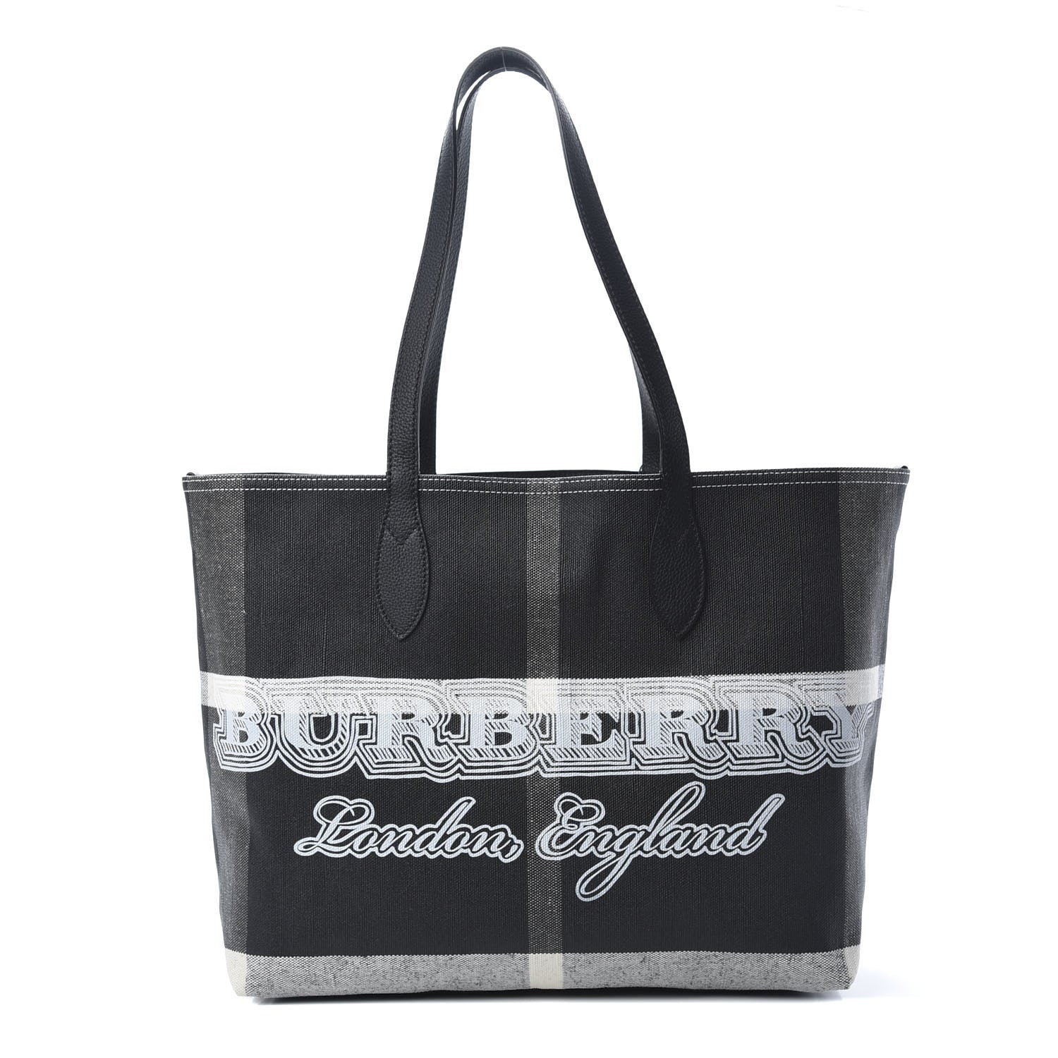 Burberry Coated Canvas Mega Check Medium Doodle Tote Black White 1 of 10