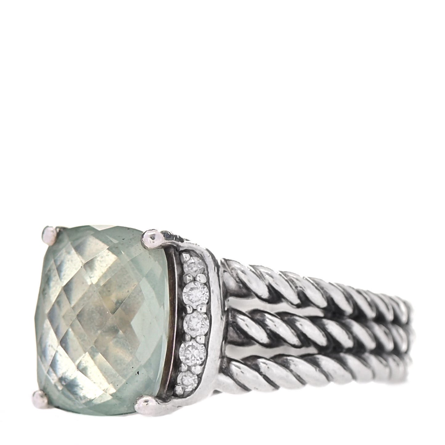 Sterling Silver Diamond Prasiolite 10mm Petite Wheaton Ring 50 5.5