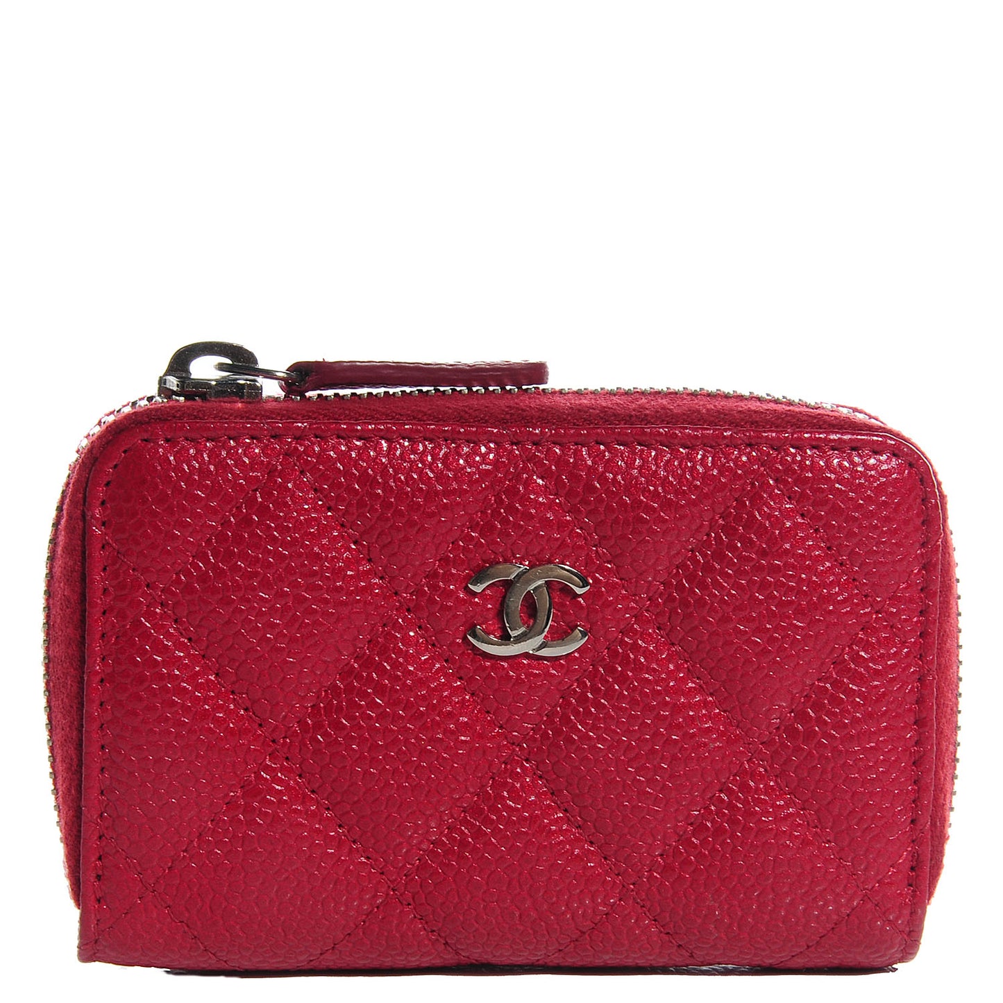 Caviar Quilted Zip Coin Purse Dark Pink