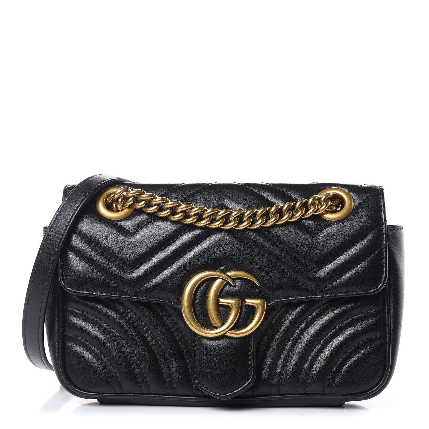 Gucci Calfskin Matelasse Mini GG Marmont Shoulder Bag Black 1 of 10