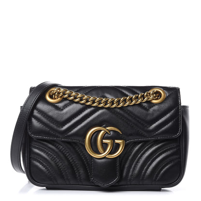 Gucci Calfskin Matelasse Mini GG Marmont Shoulder Bag Black 1 of 10
