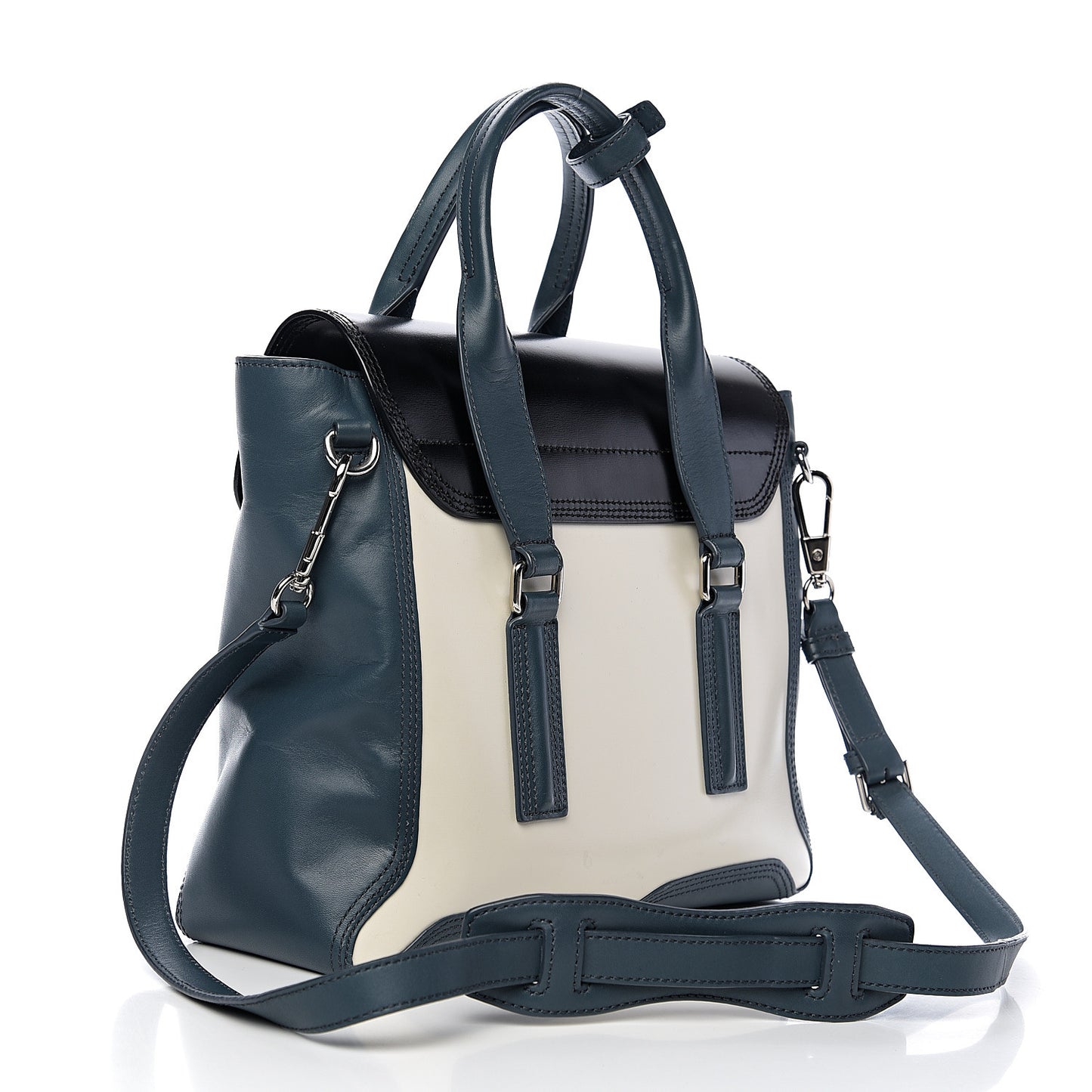 3.1 Calfskin Colorblock Medium Pashli Satchel Steel Off White