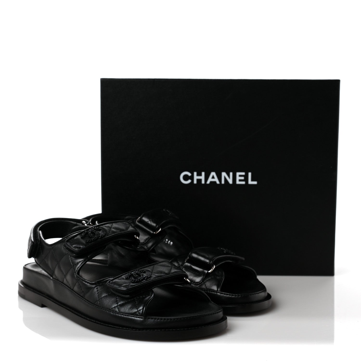 Chanel Lambskin Velcro Dad Sandals 39.5 Black 9 of 9