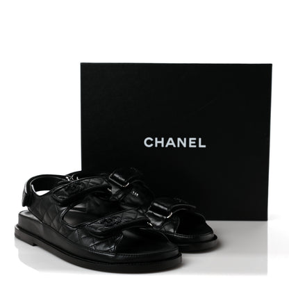 Chanel Lambskin Velcro Dad Sandals 39.5 Black 9 of 9