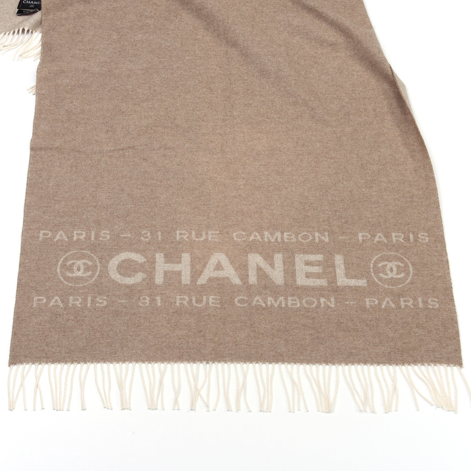 Chanel Cashmere CC Logo Stole Beige 4 of 5