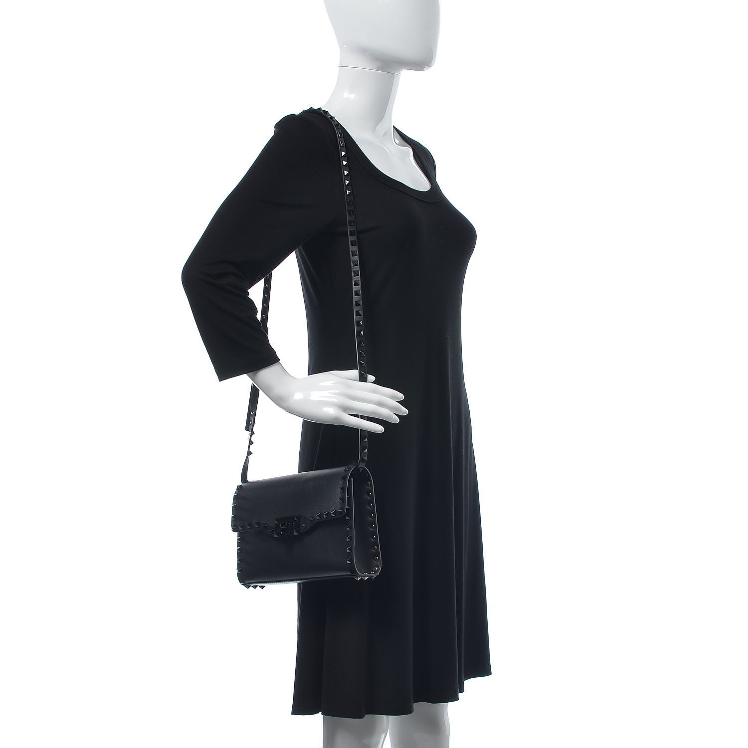 Valentino Garavani Vitello Monochrome Medium Rockstud Flip Lock Crossbody Bag Black 2 of 9