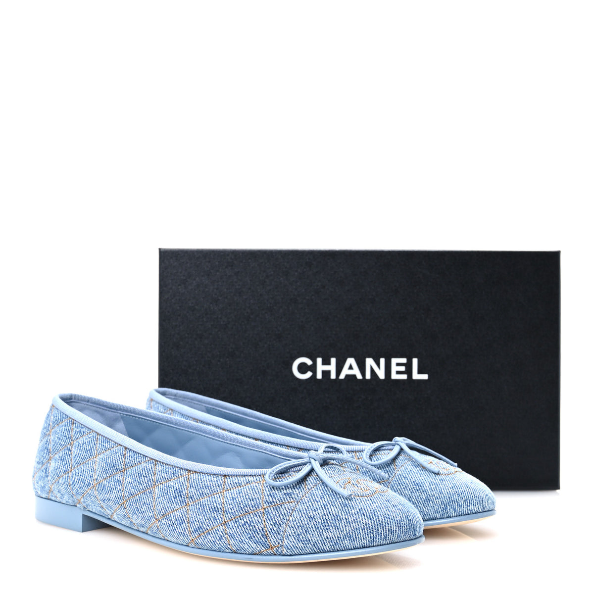 Denim Quilted CC Cap Toe Ballerina Flats 40 Light Blue