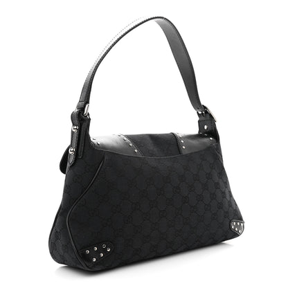 Gucci Monogram Horsebit Chain Studded Flap Shoulder Bag Black 3 of 14