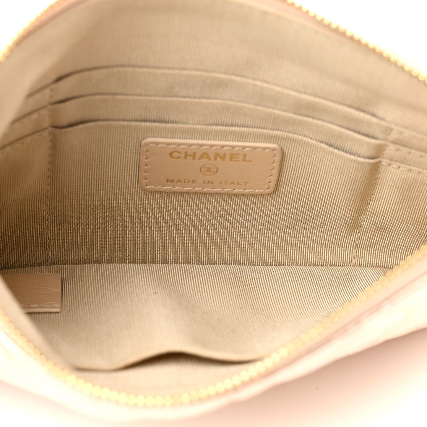 Metallic Lambskin Quilted Cosmetic Case Gold