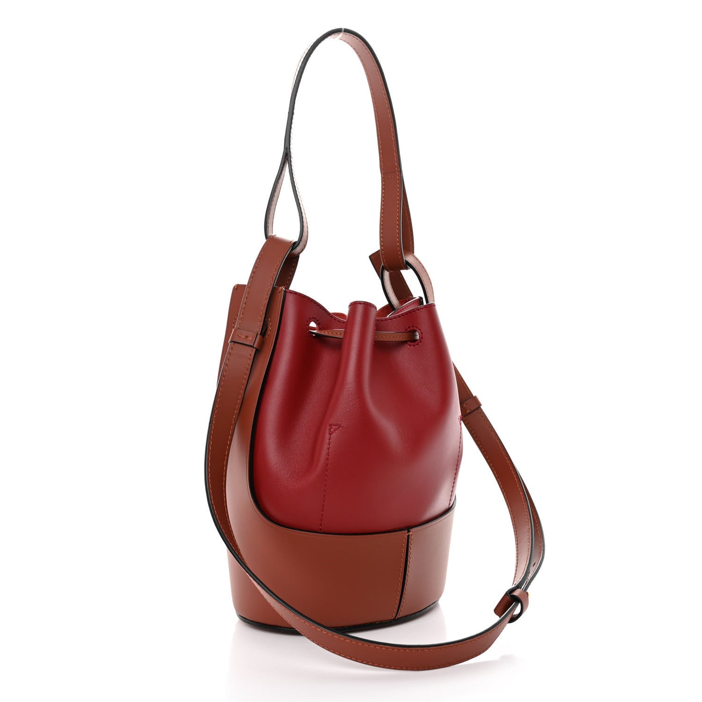 Calfskin Medium Balloon Bucket Bag Burgundy Tan