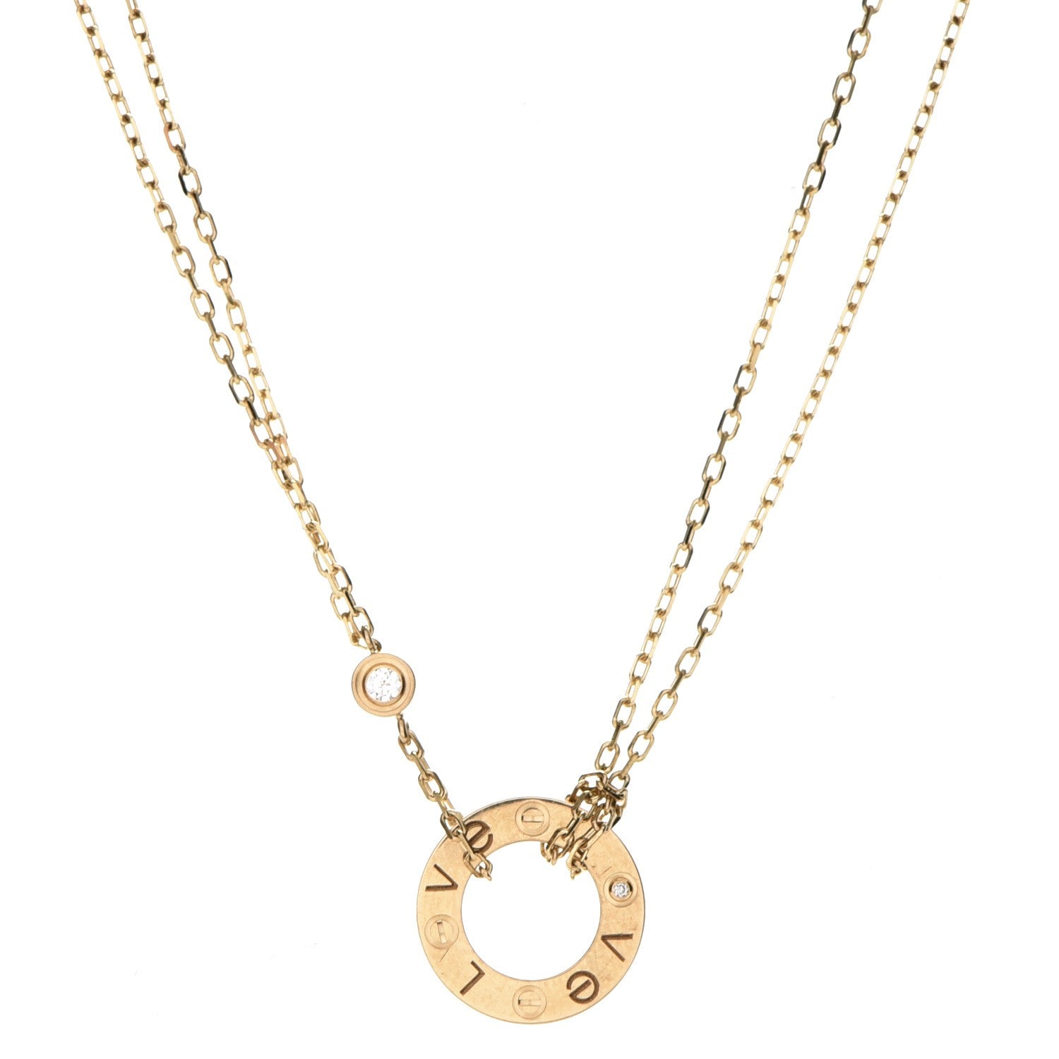 Cartier 18K Yellow Gold 2 Diamond LOVE Necklace 1 of 8