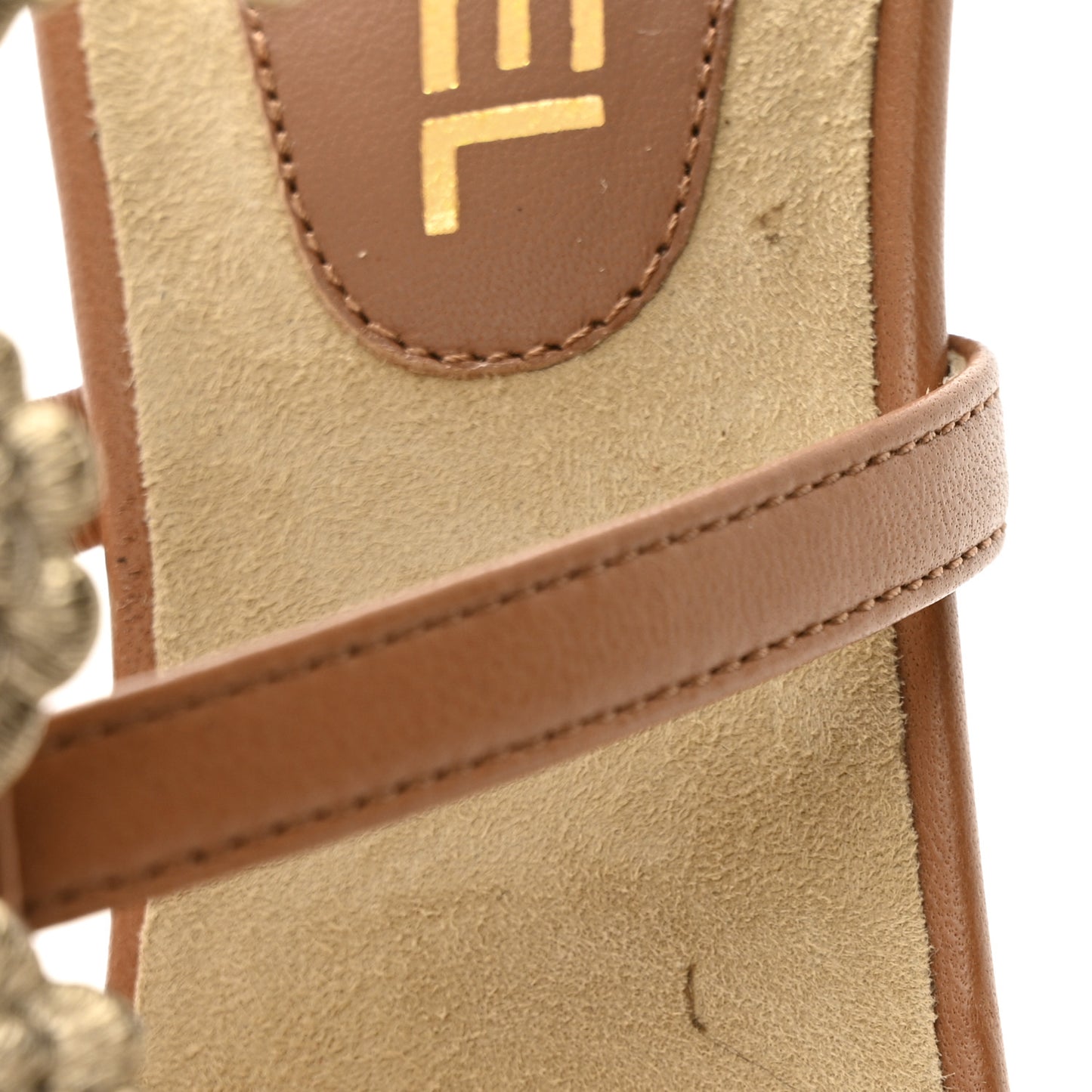 Lambskin Cork Camellia Wedge Sandals 37.5 Light Brown