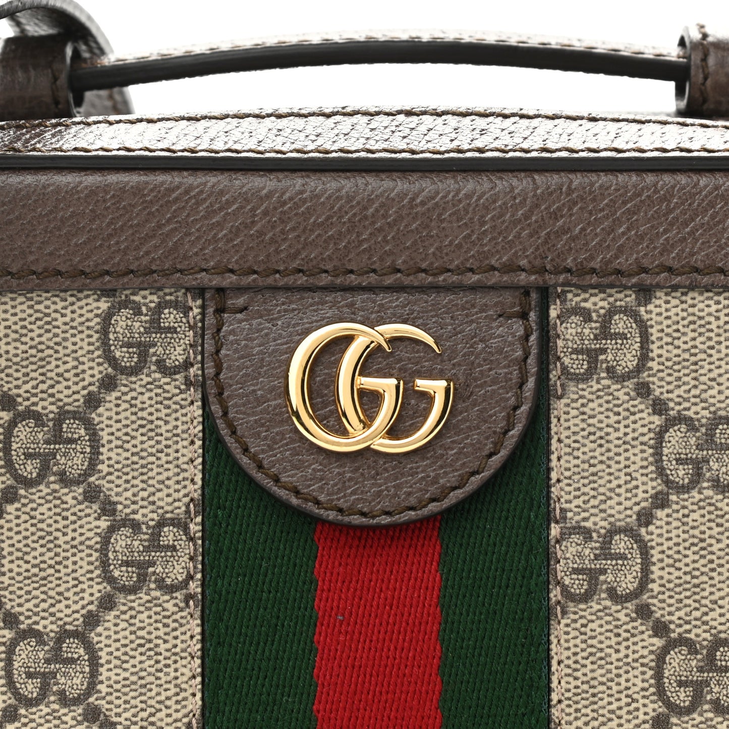 GG Supreme Monogram Mini Ophidia Top Handle Shoulder Bag Brown