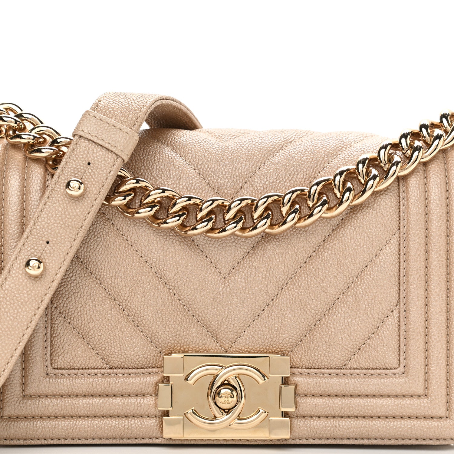 Chanel Iridescent Caviar Chevron Quilted Small Boy Flap Beige 8 of 11